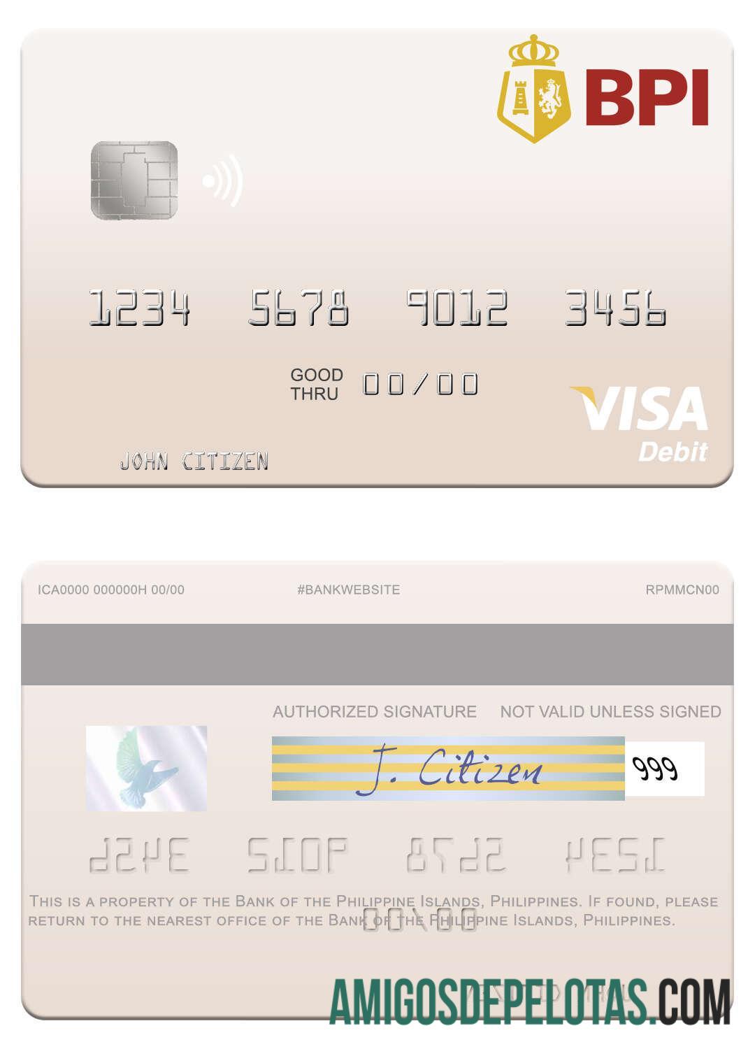 Philippines Bank Of The Philippine Islands Visa Debit Card real example